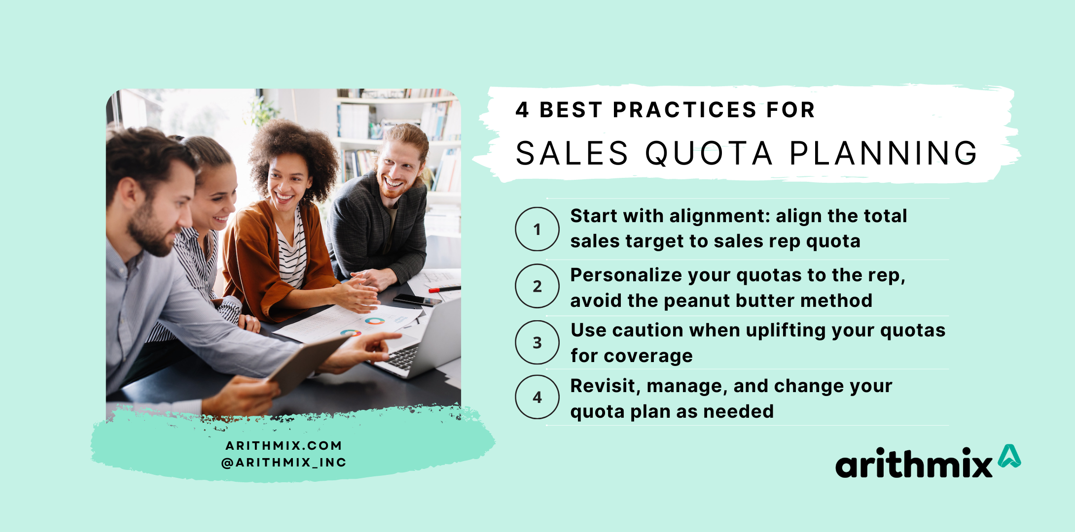 4 Best Practices and Tips for Sales Quota Planning. Start with alignment, personalize quotas to each rep, use caution when uplifting quotas for coverage, revisit and manage your quota plan as needed. 